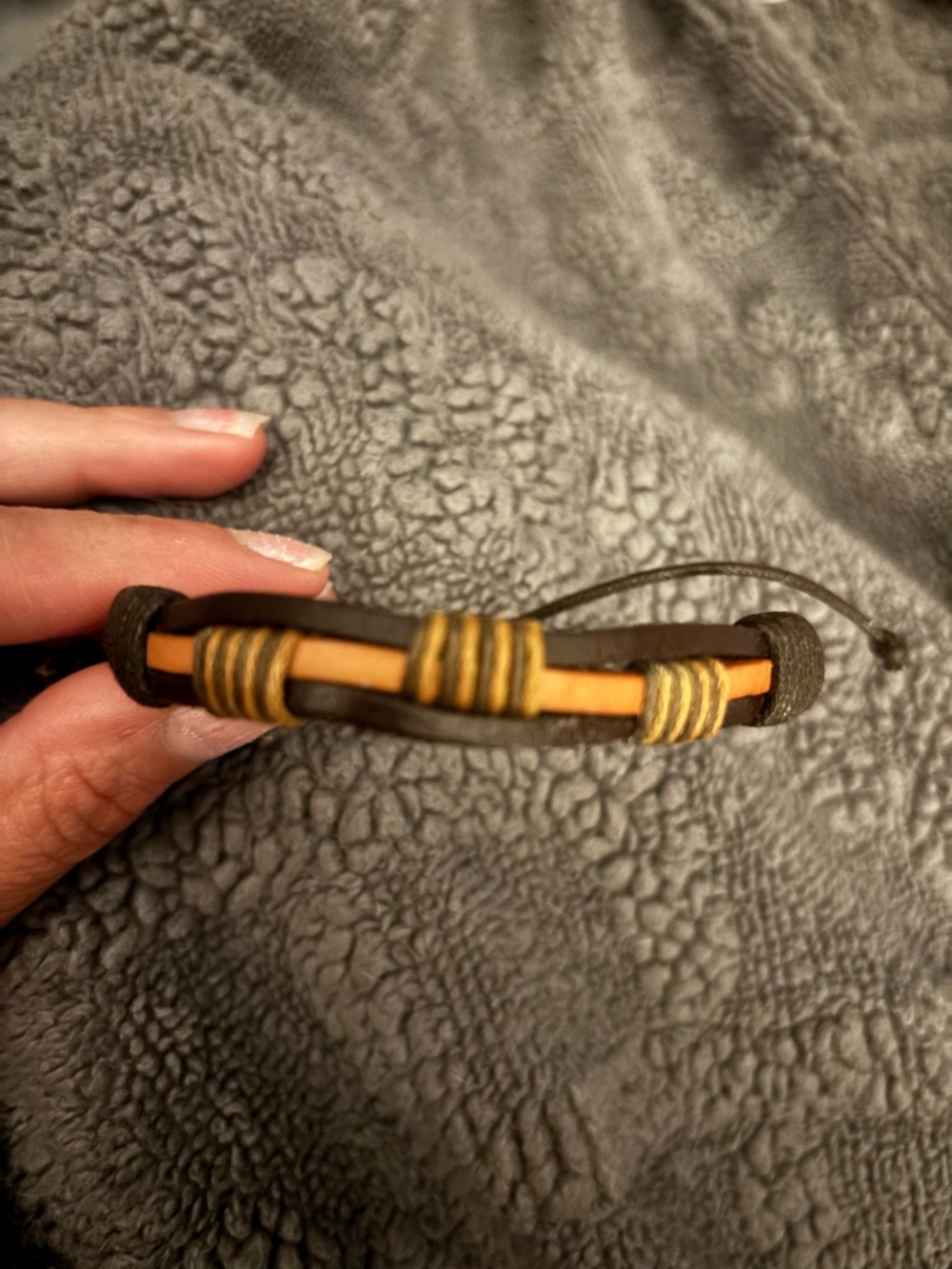 Brown Leather Bracelet with tan Cord